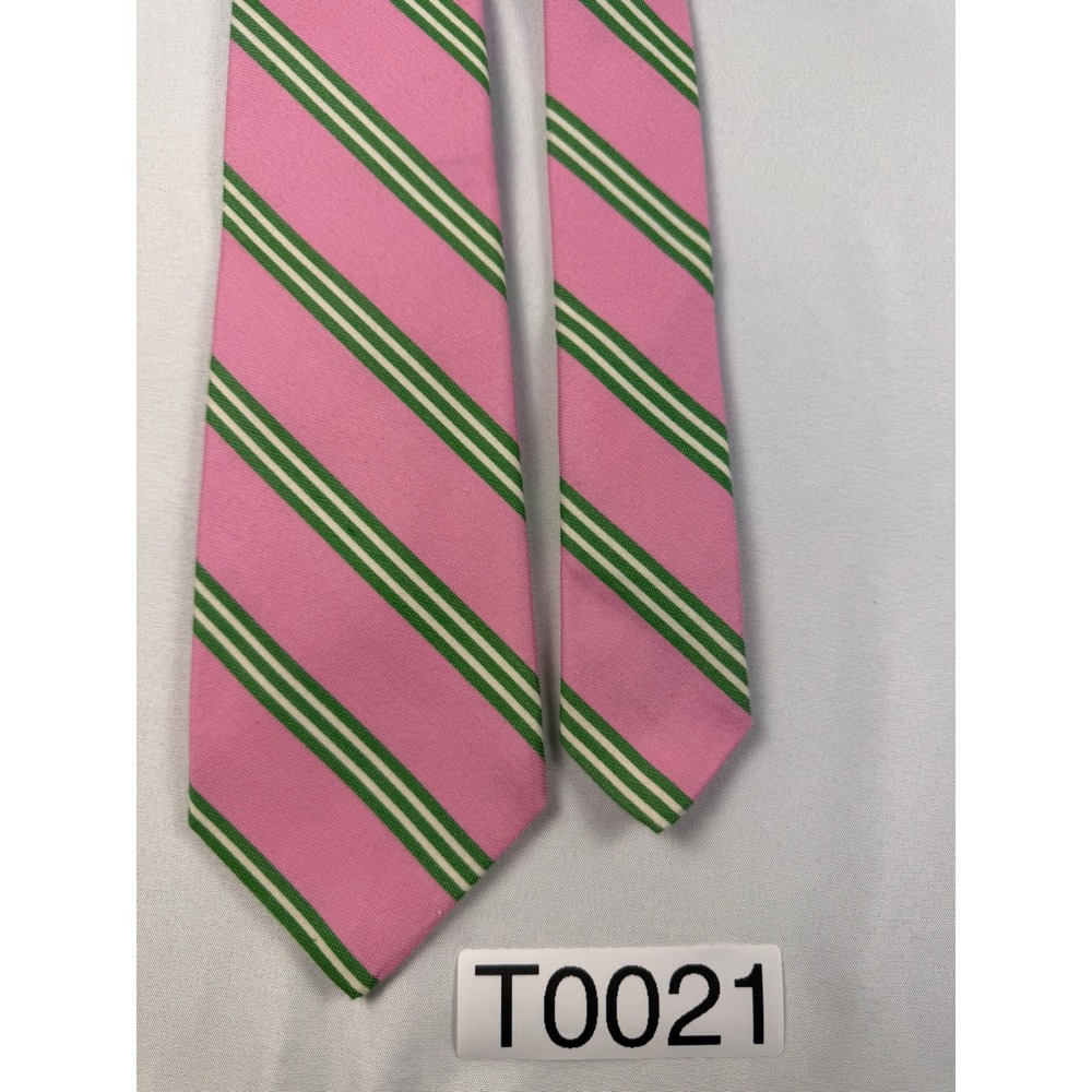Collared Greens Mens Pink Green Striped Silk Cotton Handmade Tie USA 59x3.25